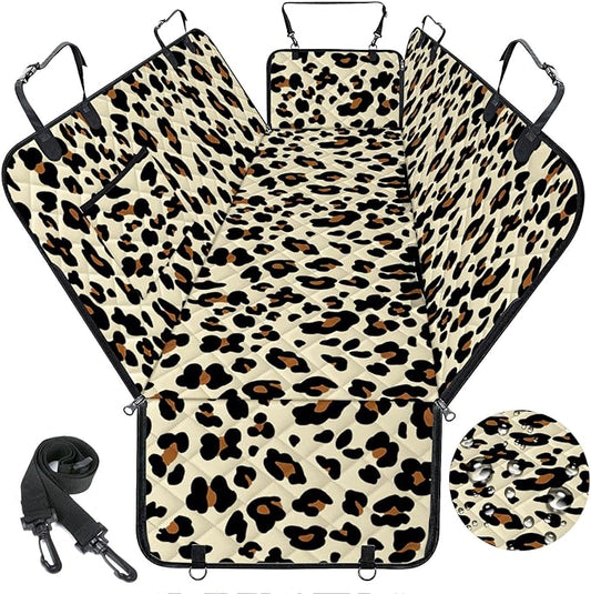 Dog Car Seat Cover, Durable Waterproof Scratch Proof Nonslip Dog Hammock, Back Seat Covers with Pocket for Cars SUVs and Trucks - S, Leopard/Black