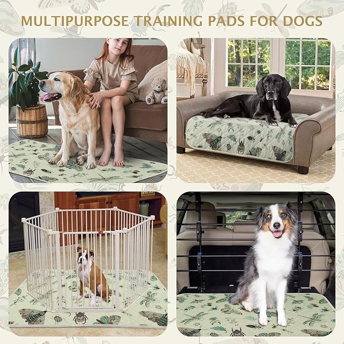 IEUUMLER Washable Pee Pads for Dogs, 1 Pack Insect Pattern Reusable Waterproof Puppy Potty Pads, Non-Slip Absorbent Pet Training Pads for Playpen Crate Bed EU014