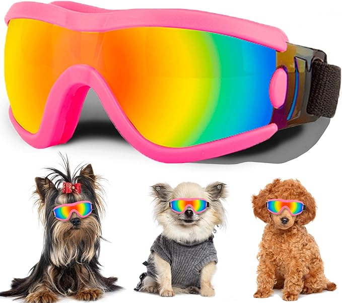 Small Dog Sunglasses with Adjustable Strap UV Protection, Winproof Puppy Sunglasses, Suitable for Dogs Eyes Protection，Soft Dog Goggles