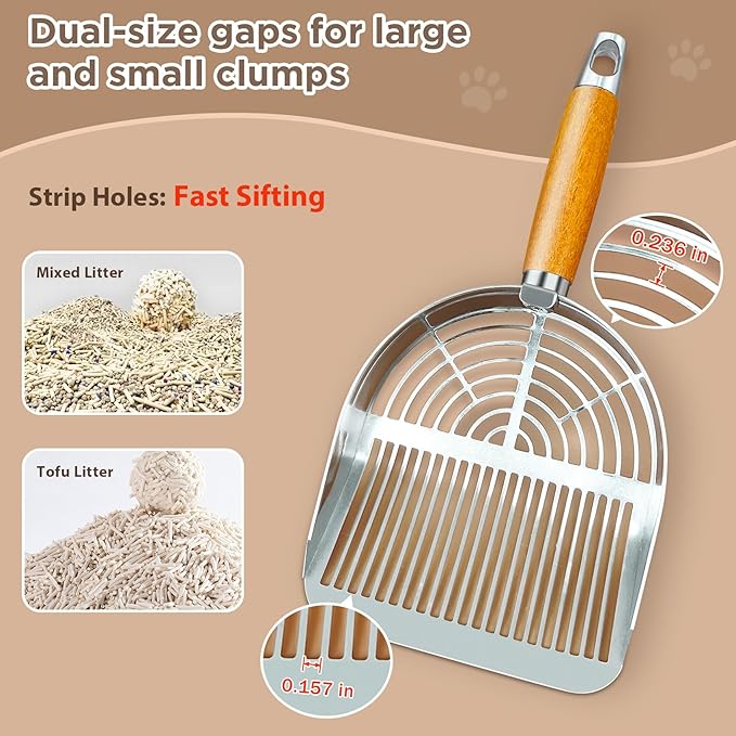 Cat Litter Scoop, Litter Scooper, Metal Cat Litter Scoop, Stainless Steel Cat Litter Scoop, Kitten Pooper Lifter, Kitty Metal Scooper with Holder for Cat Litter Box Strip Holes Easy Cleaning