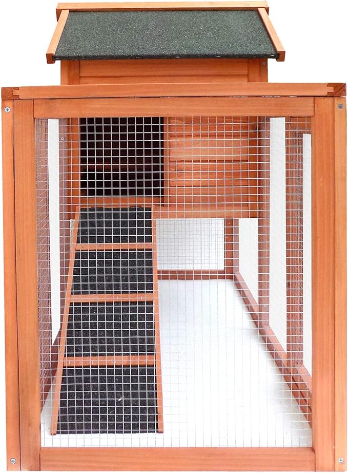 Rabbit Hutch Chicken Coop Kennel Easily Assembled 2 Story with Removable No Leak Tray Solid Fir Wood Weatherproof for Indoor Outdoor Pets