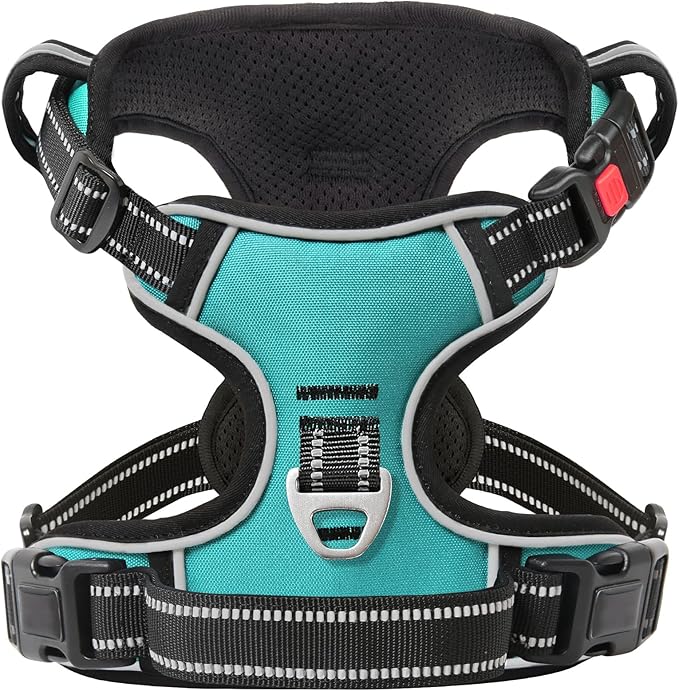 Timos No Pull Dog Harness,NO Need Go Over Dogs Head 3 Snap Buckles Reflective Oxford No Choke Puppy Harness with Front & Back 2 Metal Leash Clips Soft Padded Vest Harnesses for Small Medium Large Dogs