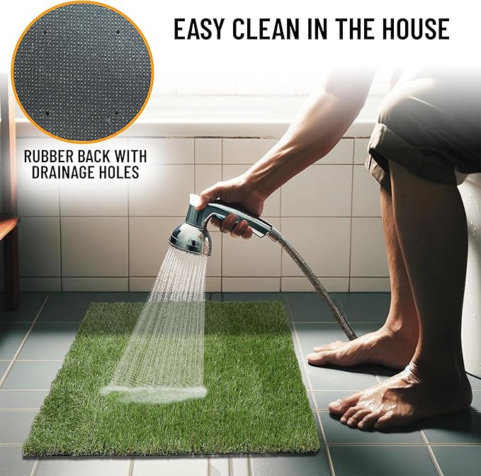 Ottomanson Pet Training Collection Easy Clean Indoor/Outdoor Reusable Training Grass Pad, 15" x 30", Green