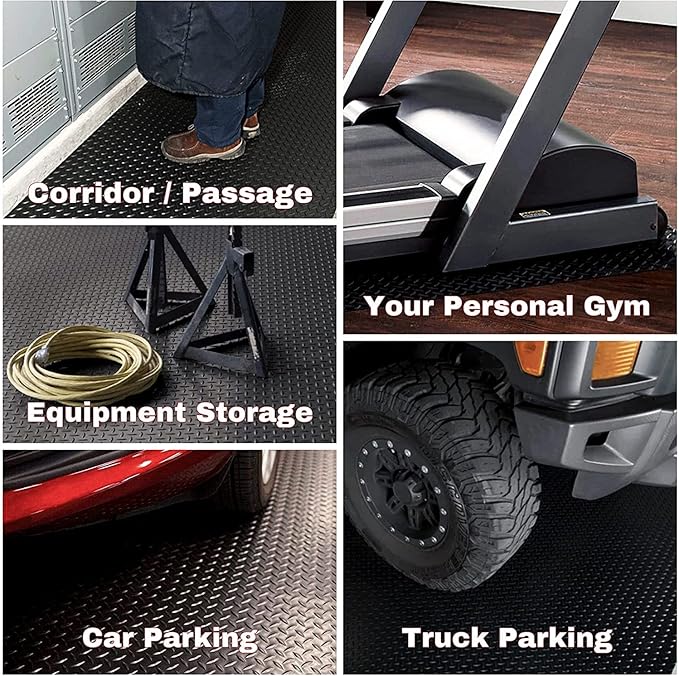 SEAL 5 x 8 Ft Premium Garage Floor Mat, Solid 2.8mm Thickened Black Commercial Grade Heavy Duty Parking Mat for Garage Floor, Golf Cart, Water/Stain Resistant Floor Runner (Embossed Diamond Plate)