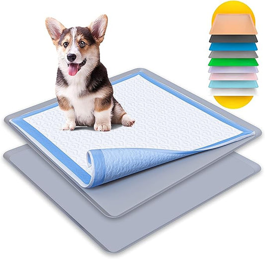 TidyFriend 2 Pack Dog Pee Pad Holder Tray Fits for 24” x 24” Wee Wee Pee Pads - Stable Grip, Raised Edges, Quick-Wipe Silicone Surface Dog Potty Tray Holder for Indoor Flooring Protection (Dark Grey)