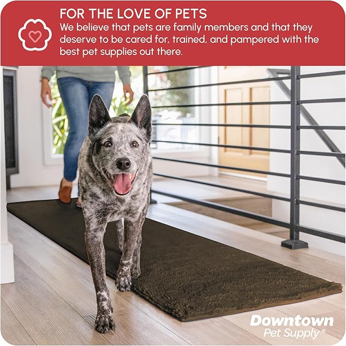 My Doggy Place Microfiber Dog Mat for Muddy Paws, 8' x 2' Brown - Non-Slip, Absorbent and Quick-Drying Dog Paw Cleaning Mat, Washer and Dryer Safe - Hallway Runner