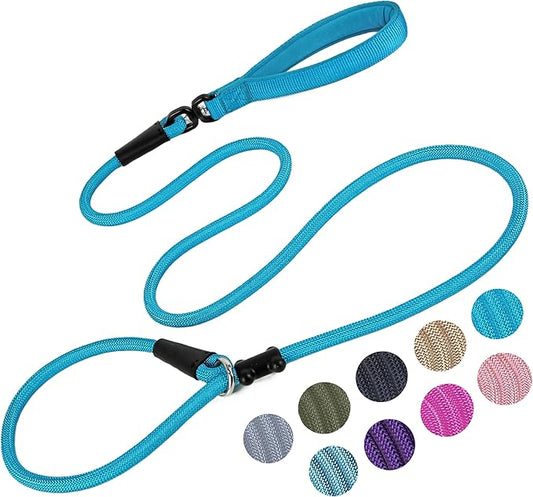Slip Lead Dog Leash，Strong Nylon Rope Leash and Padded Handle,No Pull Outdoor Walking Training Lead for Small Medium Large Dogs(Blue, 1/2"×6ft)