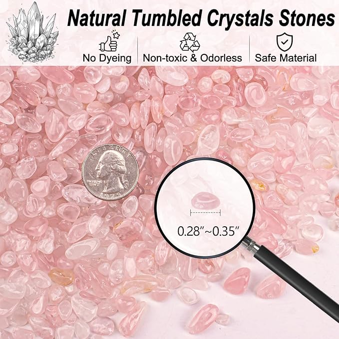 3 Lb Rosy Pink Stones Aquarium Gravel Rocks, Tumbled Chips Crushed Crystal Quartz Healing Stones for Garden|Vase Filler|Fish Turtle Tank Decorations