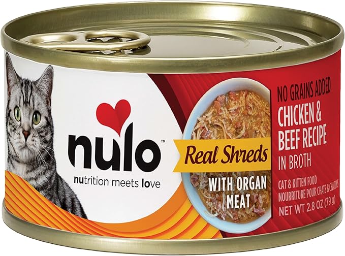 Nulo Real Shreds with Organ Meat Wet Canned Cat Food, Chicken & Beef, 2.8 Ounce, 12 Cans