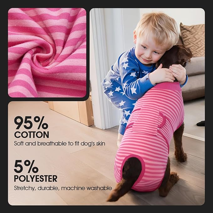 FUAMEY Recovery Suit for Dogs After Surgery,Soft Breathable Dog Bodysuit E-Collar & Cone Alternative Surgical Suit,Male Female Dog Neuter Spay Suits Anti Licking Wounds Onesie Rose Stripes XL