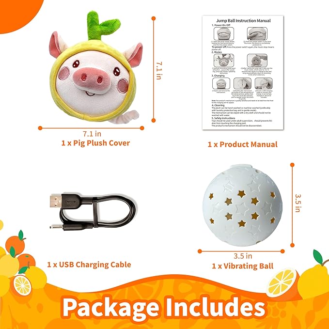 Interactive Dog Toys, Moving Squeaky Dog Toy Ball, Rechargeable Bouncing Rolling Puppy Ball Toy with Jumping Music Talking Mode for Puppy Small Medium Dogs to Keep Them Busy (Pig)