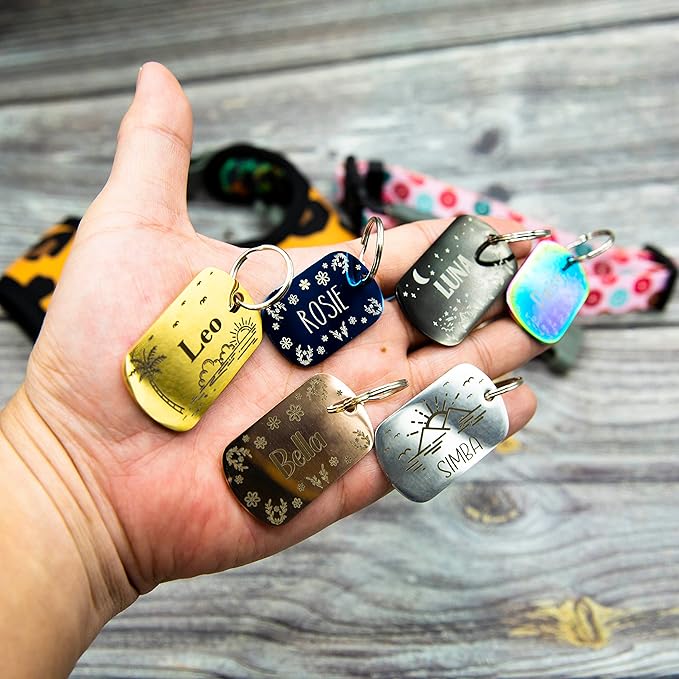 Personalized Dog Tag with 5 Lines of Custom Deep Engraved Durable Stainless Steel Pet ID Name Tag Designer Regular Size Rectangle