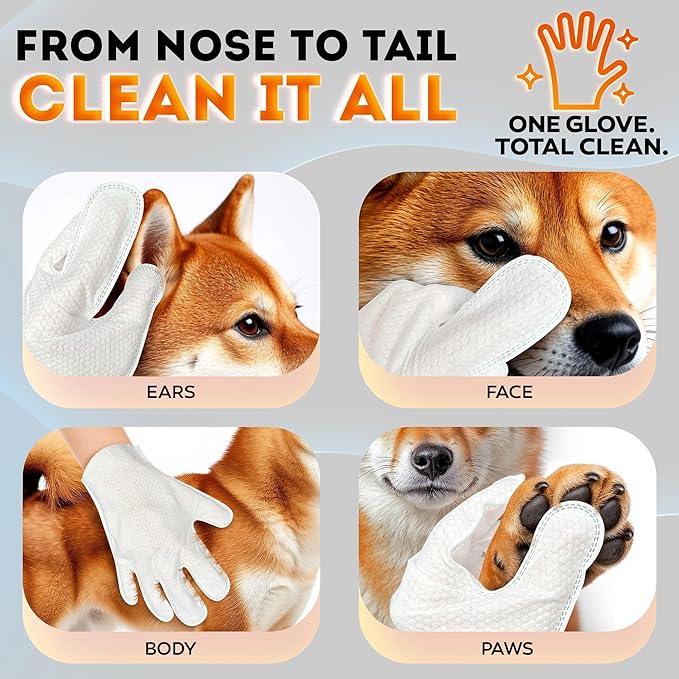 New 2025 Pet Cleaning Glove Wipes for Dogs and Cats – Hypoallergenic Hydrating & Nourishing – Suitable for Eyes, Ears, Paws & Body – Lavender Scent – Ideal for Daily Care & Travel – 18 Count