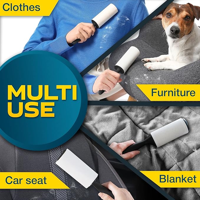 Lint Rollers 2 pcs, 540 Sticky Sheets, Extra 4 Spare Rollers/Hair Remover for Clothes, Furniture, Couch, Carpet, Dog Hair Remover, Cat Hair Remover, Animal Fur, Fuzz