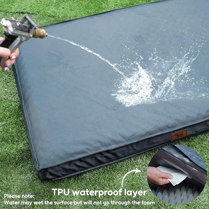 Outdoor Extra Large Dog Bed, Jumbo Waterproof Dog Bed for Large Dogs, Orthopedic Egg Foam Pet Bed Mat with Removable Oxford Cooling Cover, Blue