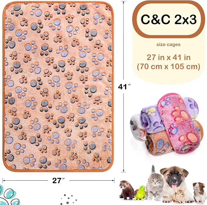 Reginary 4 Pcs Waterproof Guinea Pig Blankets Washable Small Animal Fleece Bedding Absorbent Guinea Pig Cage Liners Reusable Pet Pee Pad Sleep Mat for Hamster Ferret(Paw Print,28 x 41 Inch)