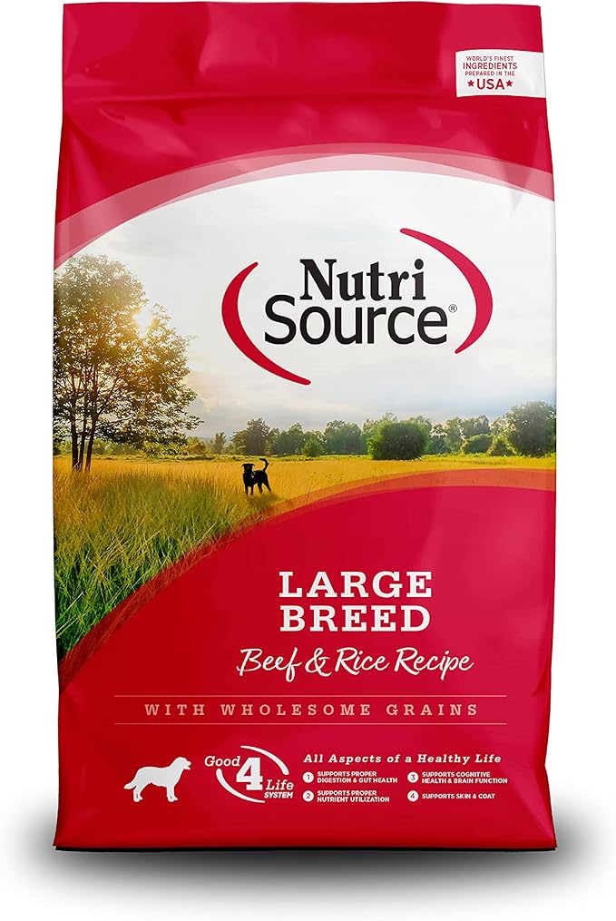 NutriSource Dry Dog Food for Large Breeds, Beef and Rice, 26LB