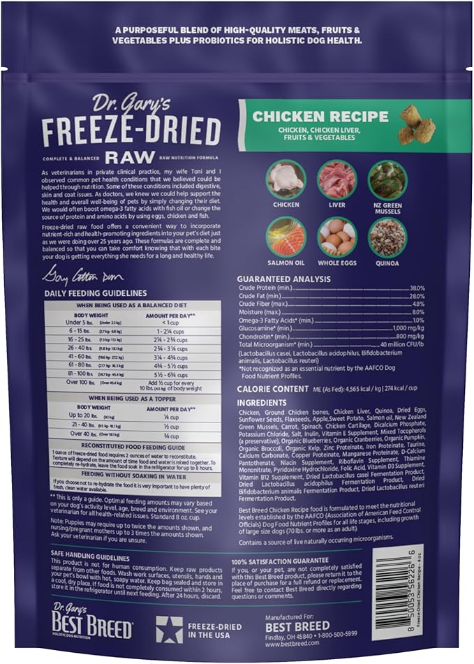 Best Breed Dr. Gary's Freeze-Dried Raw Food, Topper and Treat: Chicken Recipe - 4 oz.