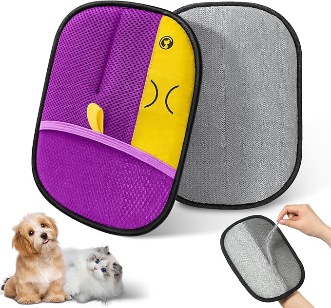 Reusable Pet Hair Remover Gloves – Electrostatic Lint & Fur Removal, Machine Washable Cleaning Gloves for Furniture, Clothes & Car (Purple)