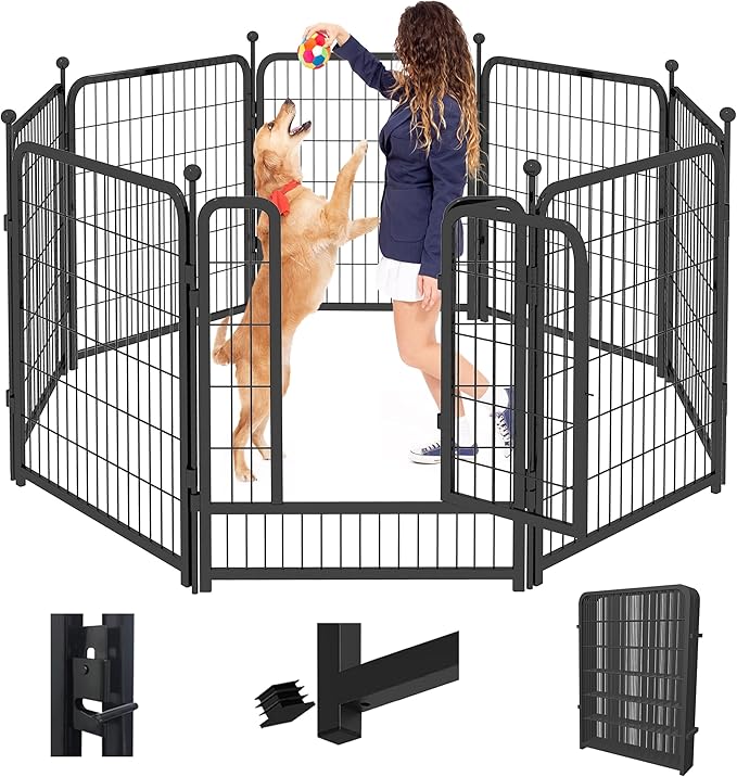 Dog Playpen 40 inch 8 Panels Dog Fence Outdoor for Yard, Indoor Dog Pen for Large/Medium/Small Dogs, Heavy Duty Puppy Playpen with Door Portable Pet Fence for RV Camping