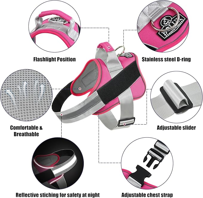 Bolux Dog Harness, No-Pull Reflective Dog Vest, Breathable Adjustable Pet Harness with Handle for Outdoor Walking - No More Pulling, Tugging or Choking (Fuchsia, XX-Large (Pack of 1))