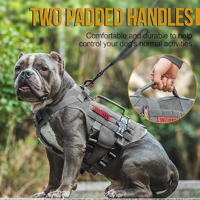 OneTigris Tactical No Pull Dog Harness for Small Dogs, Mesh Design Service Dog Vest Breathable Military Dogs Molle Vests with Handles, Harness for Walking Hiking Training