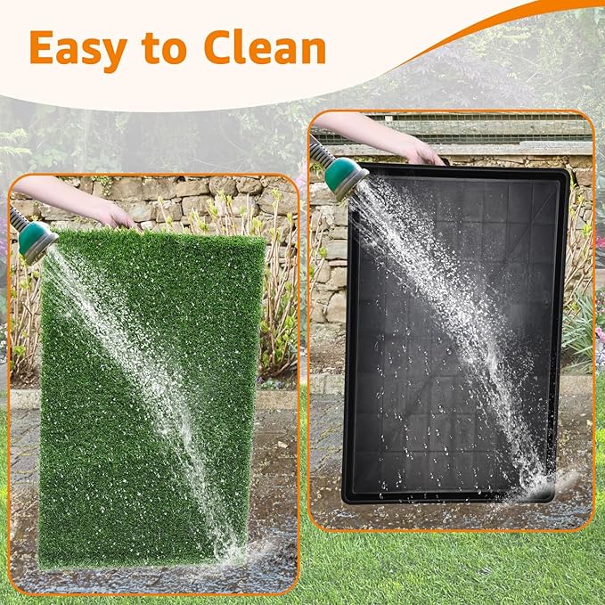 LOOBANI 41x26.8in Large Dog Grass Potty Tray - Dog Litter Box with 2-Pack Replacement Artificial Grass Puppy Training Pads - Potty Tray for Balcony Apartment Indoor Outdoor Use