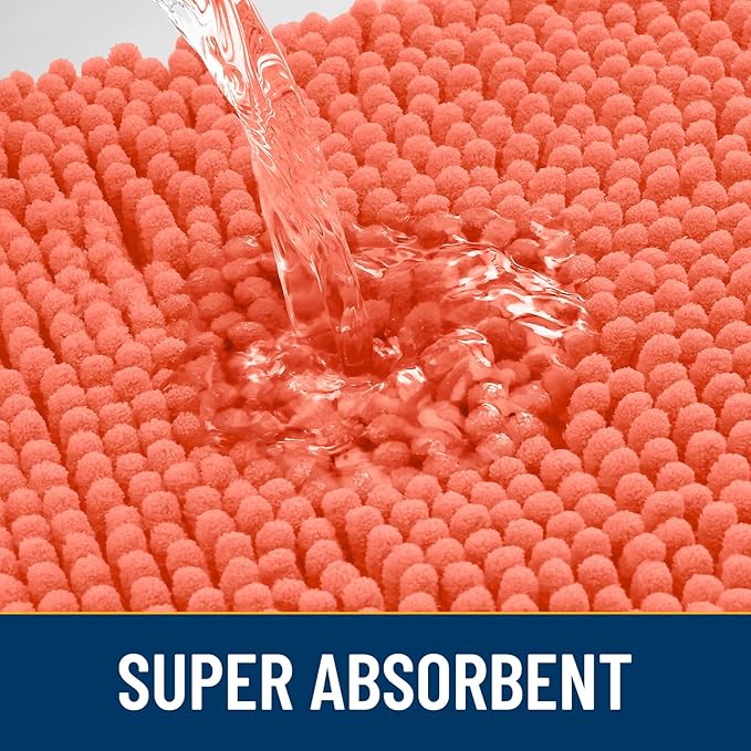 Smiry Dog Door Mat for Muddy Paws 30x20, Absorbs Moisture and Dirt Doormat, Non-Slip Washable Quick Dry Chenille Front Door Mat Indoor Entrance, Entryway Carpet for Inside Floor, Coral