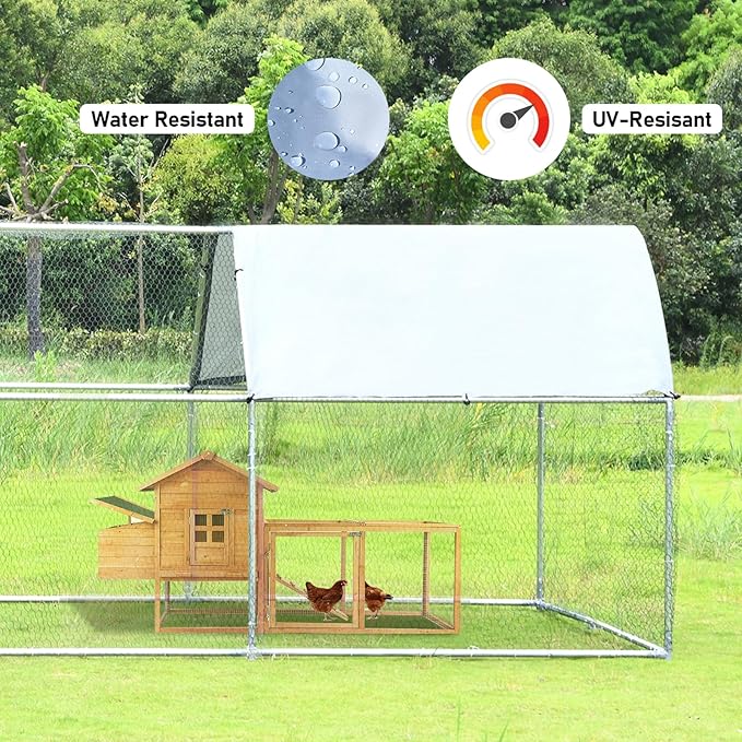 4ever2buy Chicken Runs for Yard with Cover, Large Metal Chicken Run Walk in Metal, Outside Dog Kennel with Roof, Flat Roofed Outdoor Kennel for Cats(9.2’Lx6.23’Wx6.4’H)