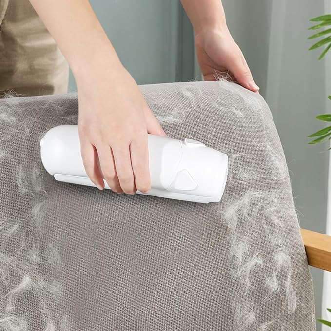 Pet Hair Remover Roller, Reusable Lint Roller for Pet Hair, Cat Dog Hair Remover for Furniture, Sofa, Carpet, Bedding, Self Clean Lint Remover-White Body Grey Silicion