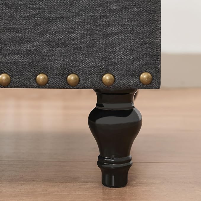 Mangodan51” Linen End of Bed Storage Bench, Tufetd Upholstered Storage Ottoman Bench with Safety Hinge, 330 lb Large Ottoman with Storages for Living Room, Entryway & Bedroom, Window Benches, Grey