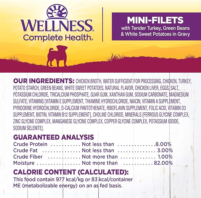 Wellness Petite Entrées Mini-Filets with Tender Turkey, Green Beans & White Sweet Potatoes in Gravy, 3-Ounce Cup (Pack of 12)