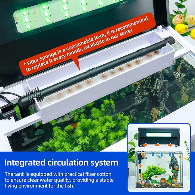 High-Transparency Fish Tanks, Betta and Goldfish Tanks with Filter, Light, Seven-Color LED, Integrated Oxygenation, Filtration, and Circulation, and Aquarium Starter Kits 3 Gallon