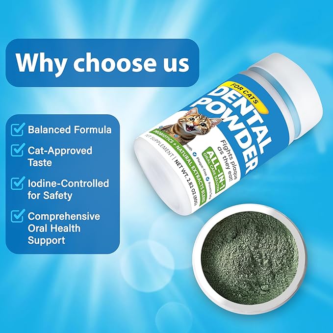 Cat Dental Care Powder Bad Breath Treatment for Cats Teeth, Mouth, Gums & Gut, Plaque Off,Tartar Control, Help Feline Gingivitis and Stomatitis, with Natural Extracts & Probiotics