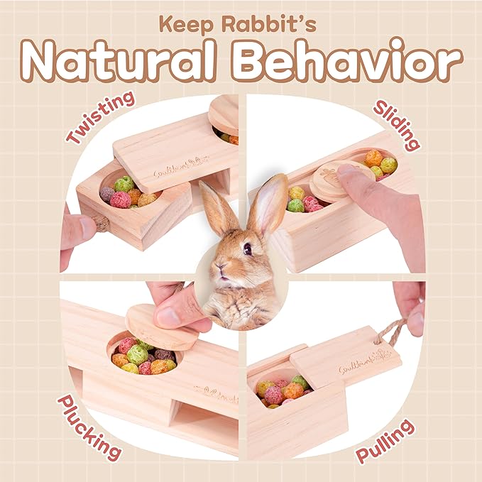 Interactive Wooden Pet Sniff n' Snack Rabbit Chew Toys - Chinchilla & Rabbit Enrichment Toys for Boredom (2 Set)