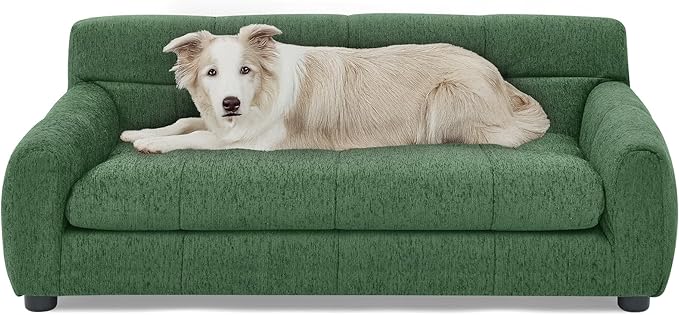 Dog Couch Bed, Mini Sofa for Dogs with Backrest and Armrest, Durable Pet Sofa with Soft Foam Cushion, Elevated Dog Couch Bed with Legs for Medium and Large Dogs, Emerald Green