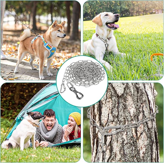 Tresbro Heavy Duty Dog Chains for Outside, 40FT Stainless Steel Tie Out Cable with Swivel Hook for Small Medium Dogs, Metal Chew Proof Pet Runner Chain Leash Lead for Outdoor Camping Hiking Yard, 3MM