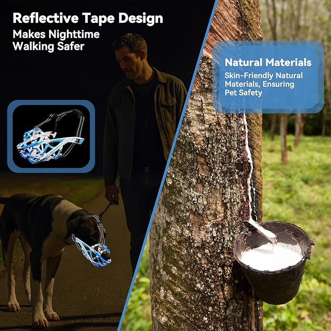 Dog Muzzle for Large Dogs, Breathable Basket Muzzles for Small, Medium and X-Large Aggressive Dog, Allows Panting Drinking, Suitable for Grooming Trimming Training (Camouflage Blue, L)