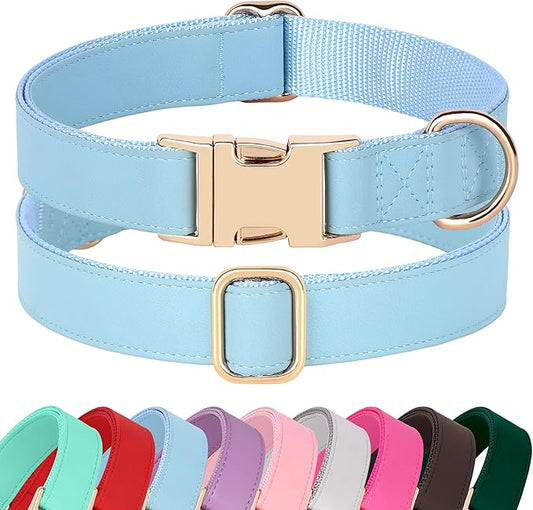 PET ARTIST Soft PU Leather Dog Collar for Large Dogs, Bright & Classic Nylon Padded Durable Dog Collar Leather with Quick Release Metal Buckle Adjustable for Male Dogs, Neck Fit 16-27"