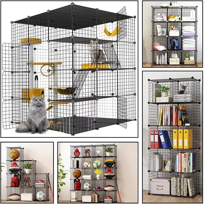 Large Cat Cage,Cat Cage Enclosure Indoor DIY Cat Playpen Detachable Metal Wire Kennels Crate Large Exercise Place Ideal, for 1-4 Cats,Ferret, Chinchilla, Rabbit, Small Animals