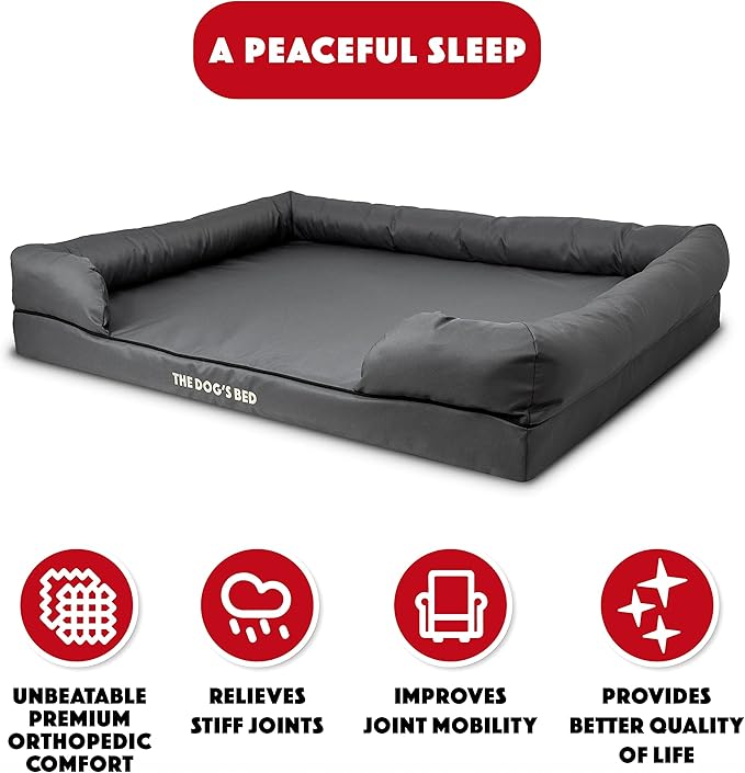 The Dog’s Bed, Dog Bed XXL Grey 51.5x39, Memory Foam, Pain Relief: Arthritis, Hip & Elbow Dysplasia, Post Surgery, Lameness, Supportive, Calming, Waterproof Washable Cover, Veterinary Approved