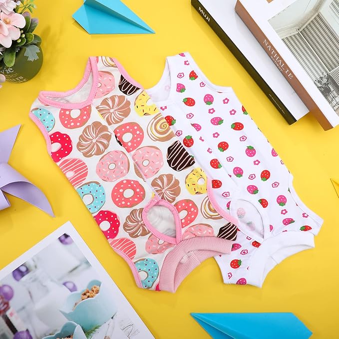 4 Pieces Cat Recovery Suits Body Wraps Breathable Kittens Recovery Clothes for Cats Small Dogs Abdominal Weaning(Banana, Football, Strawberry, Donut,S)