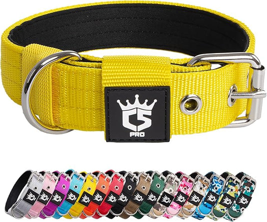 TSPRO Tactical Dog Collar 1.25 Inch Wide Thick Dog Collars with Heavy Duty Metal Buckle, Durable, Strong, Adjustable for Small Dogs (Yellow S)