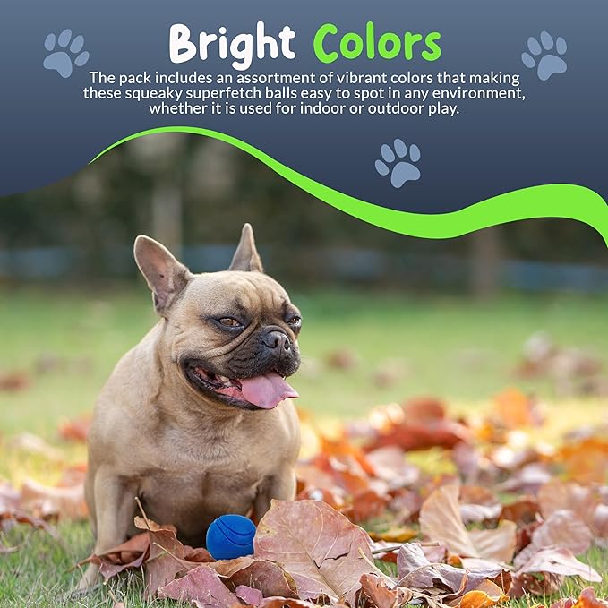 SuperFetch Dog Balls 1.5 Inch - Squeaky Dog Toys for Small Dogs and Puppies - Rubber Balls for Fetch, Training, Teething, Boredom and Solo Play - 6 Pack