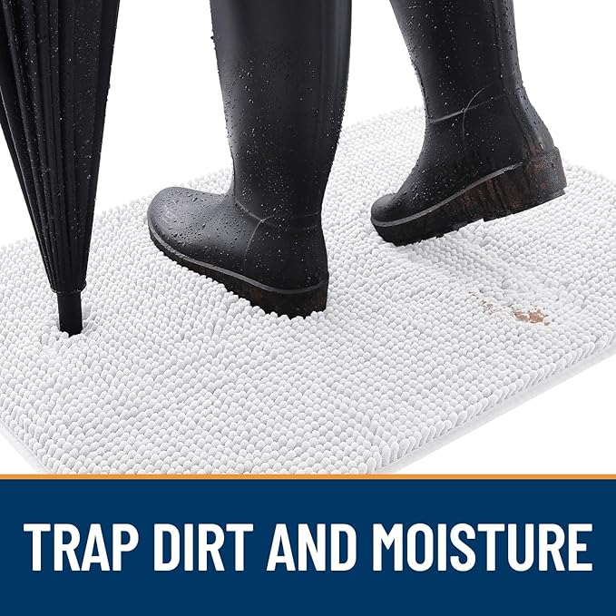 OLANLY Dog Door Mat for Muddy Paws 24x16, Absorbs Moisture and Dirt, Absorbent Non-Slip Washable Doormat, Quick Dry Chenille Mud Mat for Dogs, Entry Indoor Entryway Carpet for Inside Floor, White