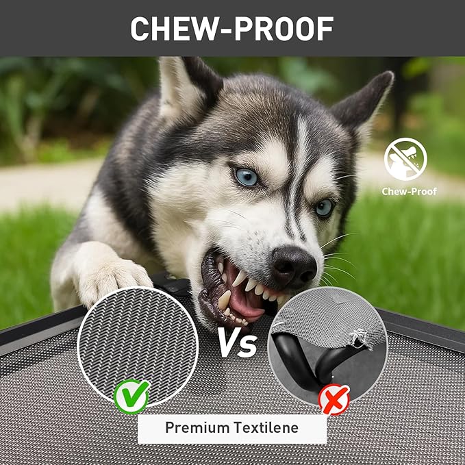 Sytopia 47'' Outdoor Elevated Dog Bed for Extra Large Dogs, Chew-Proof Pet Camping Raised Cot with Breathable Mesh - Durable Frame, Cooling Hammock Bed, Non-Slip Feet, Waterproof, Easy Clean