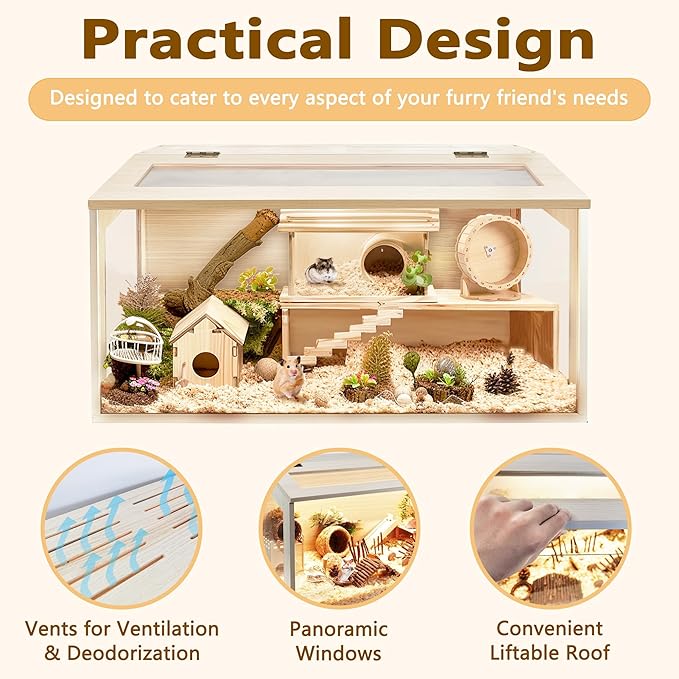 Prolee Hamster Cage Chew Proof, Mice and Rat Habitat Openable Top with Acrylic Sheets, Hamster Habitat Solid Built (32”L x 16" W x 16" H)