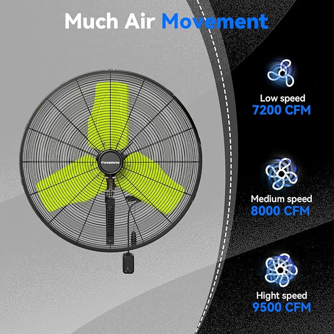 Pro 9500 CFM 24" Outdoor IP44 Waterproof Wall Mount Fan, 3-Speed Oscillating Metal Fans with Enclosure Motor, Heavy Duty Wall Fan for Patio, Warehouse, Garage, and Jobsite