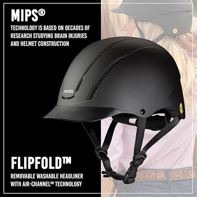Troxel Spirit MIPS Technology Full Coverage Horse Riding Helmet, Horseback Riding Gear for Equestrians, Extra Small/Youth (6-1/4-6-1/2), Black Duratec