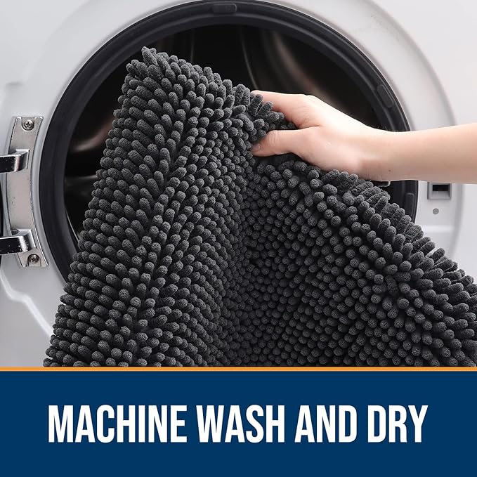 OLANLY Dog Door Mat Set 2-Piece 36x24, Absorbs Moisture and Dirt, Absorbent Non-Slip Washable Doormat, Quick Dry Chenille Mud Mat for Dogs, Entry Indoor Entryway Carpet for Inside Floor, Dark Grey